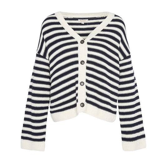 Barbour Sandgate Knitted Cardigan Navy/White Stripe (Womens)