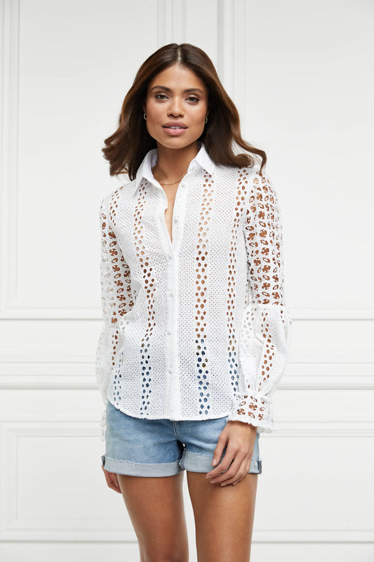 Holland Cooper Broderie Lace Shirt White (Womens)