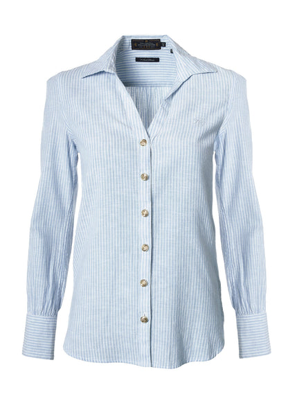 Holland Cooper Classic V Neck Blouse Azure Stripe (Womens)