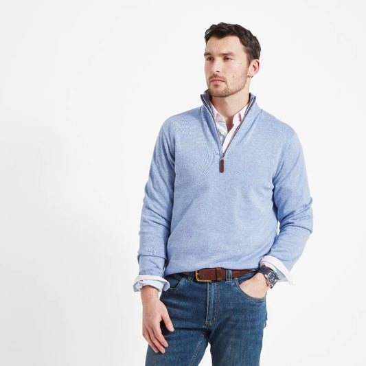 Schoffel Porthmeor Pima Cotton 1/4 Zip Jumper Sky Blue (Mens)