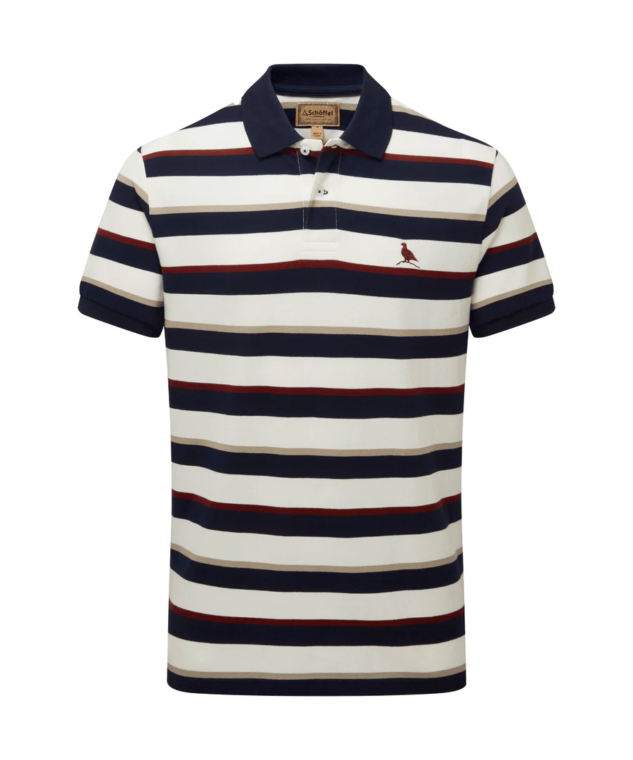 Schoffel St Ives Tailored Polo Shirt Navy/ Bordeaux Stripe (Mens)
