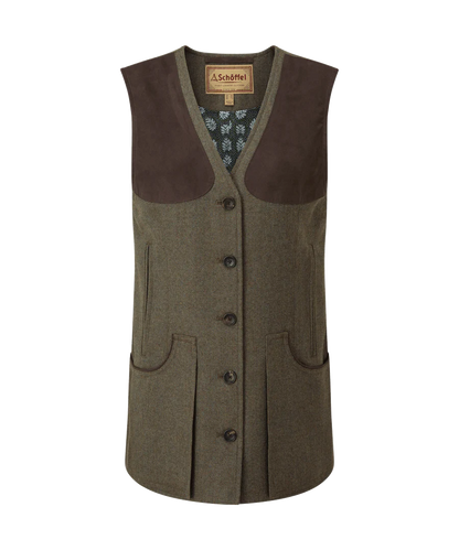 Schoffel Tweed Shooting Vest Loden Green Herringbone Tweed (Womens)