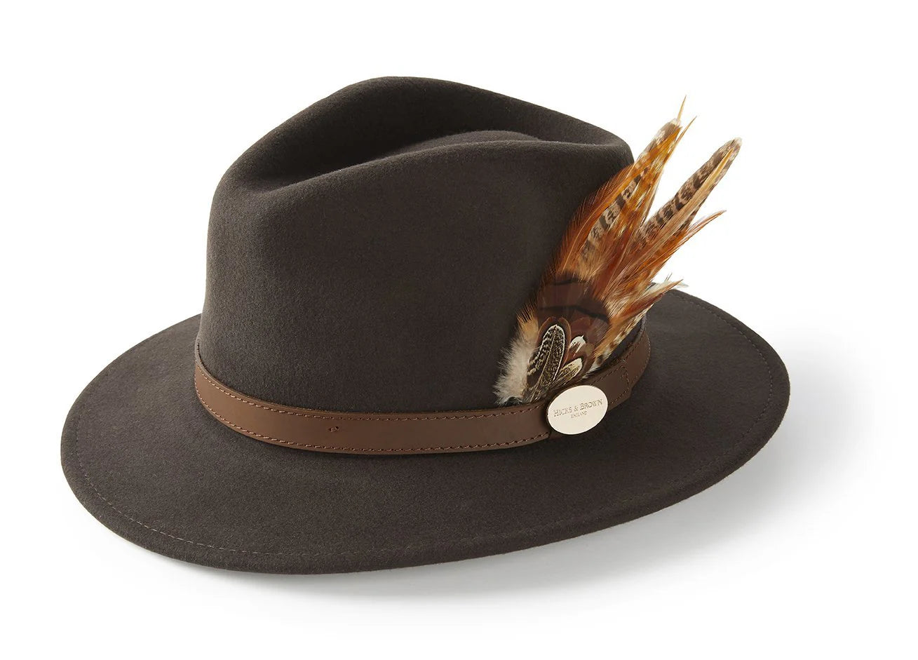 (Hicks & Brown) Suffolk Fedora Hat (Bronze Feather) (Women's)
